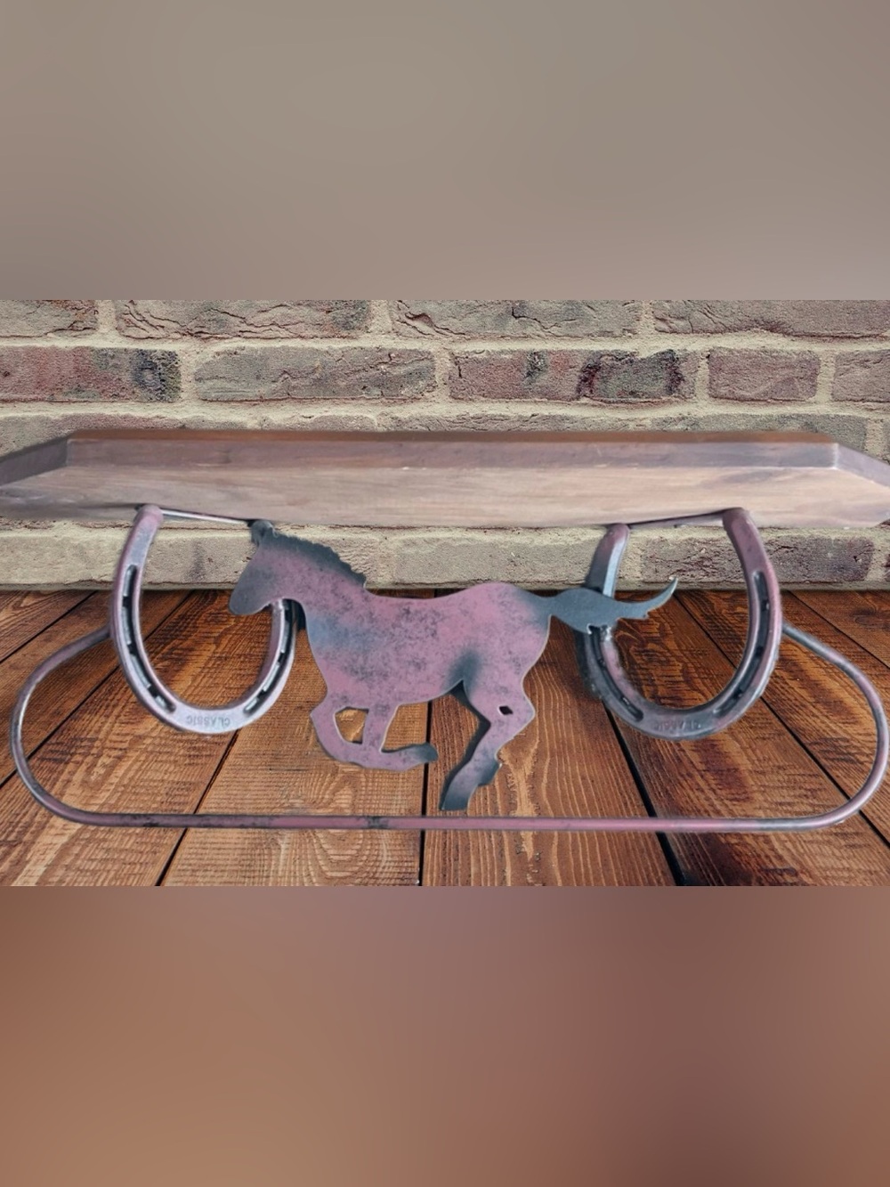 Western Cast Iron Horse & Horse Shoe Towel Rack and Shelf